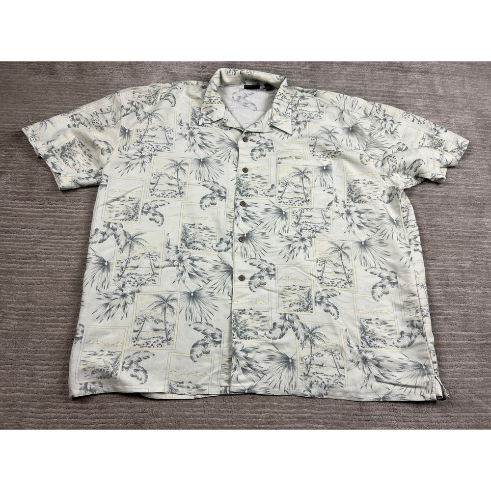 Falcon Bay Button Down Men 2X Cream Tropical Palm Tree Hawaiian Camp Shirt Short